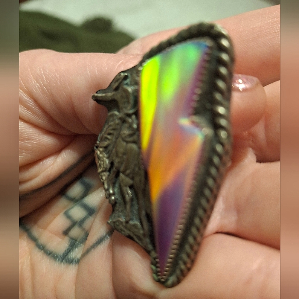 Lightning Bolt Bronco Unicoron Opal Ring NFR Cowgirl Rodeo 6.5-7 Western - Picture 7 of 9
